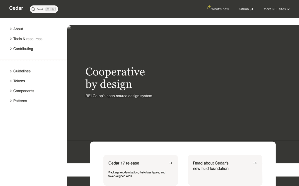 The Cedar design system homepage from REI