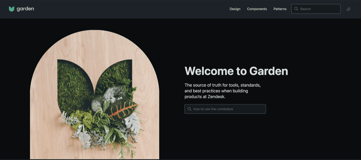 The Garden design system homepage from Zendesk