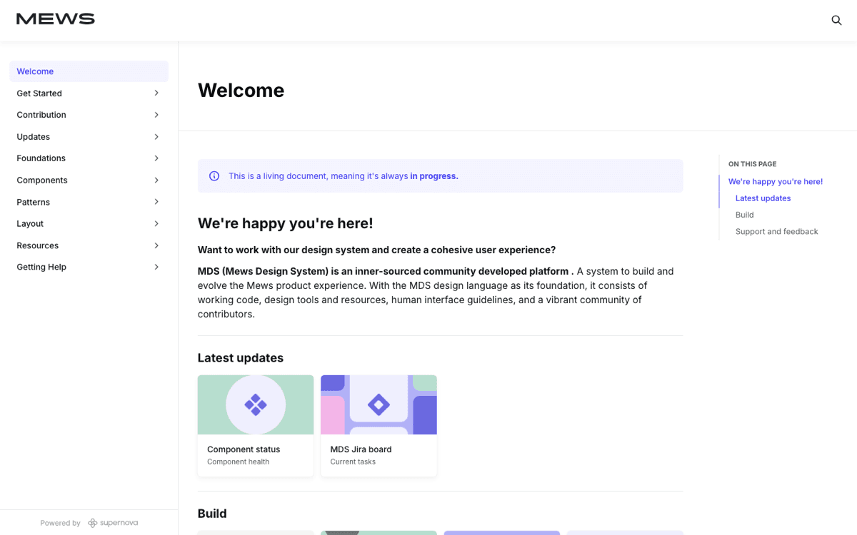 The Mews Design System documentation homepage