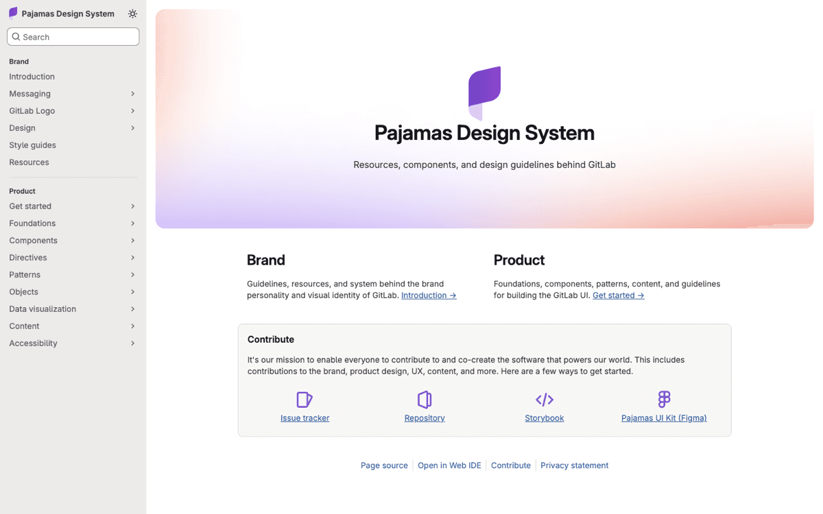 The Pajamas Design System homepage from GitLab